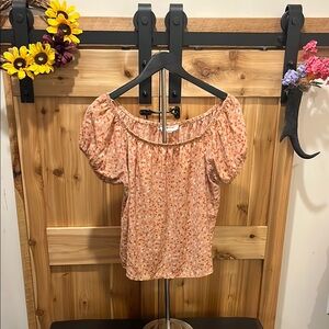 Pink Rose Coral Floral Off-Shoulder Blouse